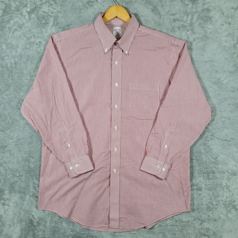 Brooks Brothers Button Down Men 16.5 32/33 Red Candy Stripe Regular Fit Shirt